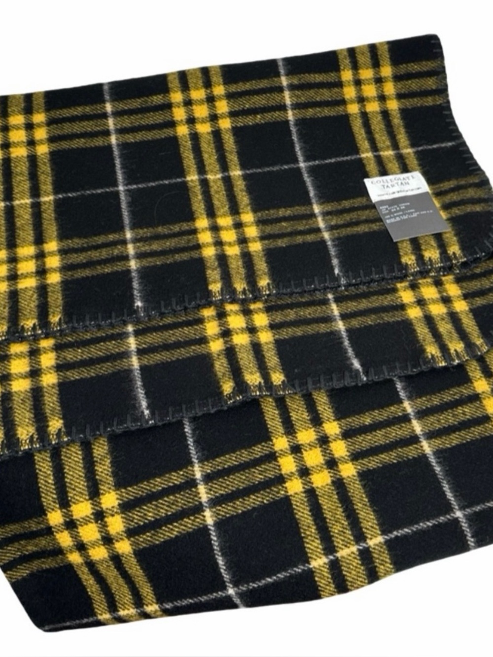 APP State Vintage 100% Wool Plaid Lap Throw Blanket - Black & Yellow New in Bag